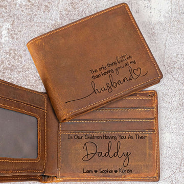Father's Day Gifts From Wife | Having You As A Dad | Personalized Leather Wallet