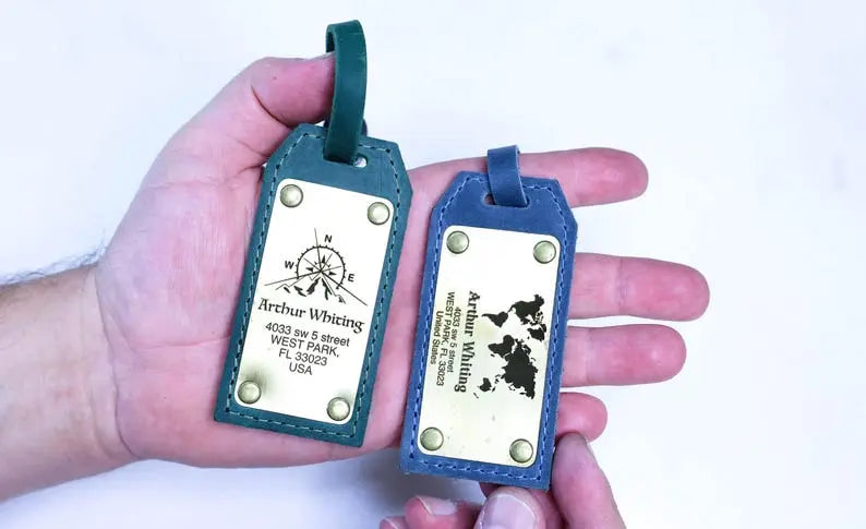 Handcrafted Leather Luggage Tag – Custom Brass Engraving for Travelers, Weddings &Anniversaries