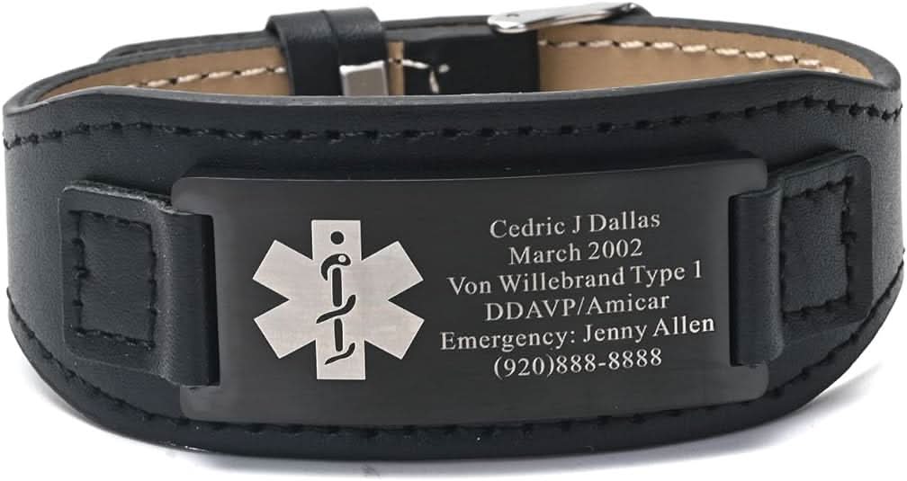 Personalized Men's Genuine Leather Medical ID Bracelet