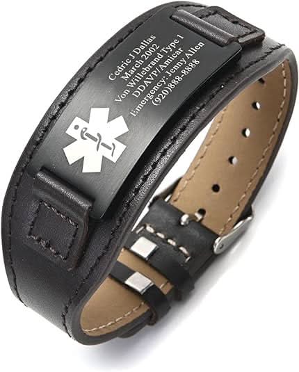 Personalized Men's Genuine Leather Medical ID Bracelet