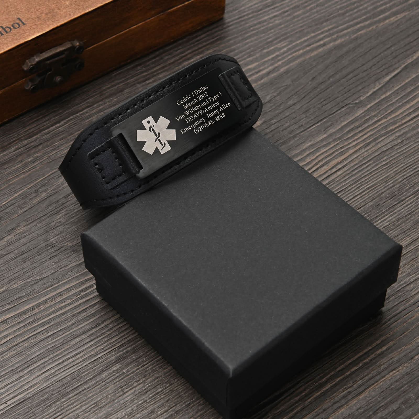 Personalized Men's Genuine Leather Medical ID Bracelet