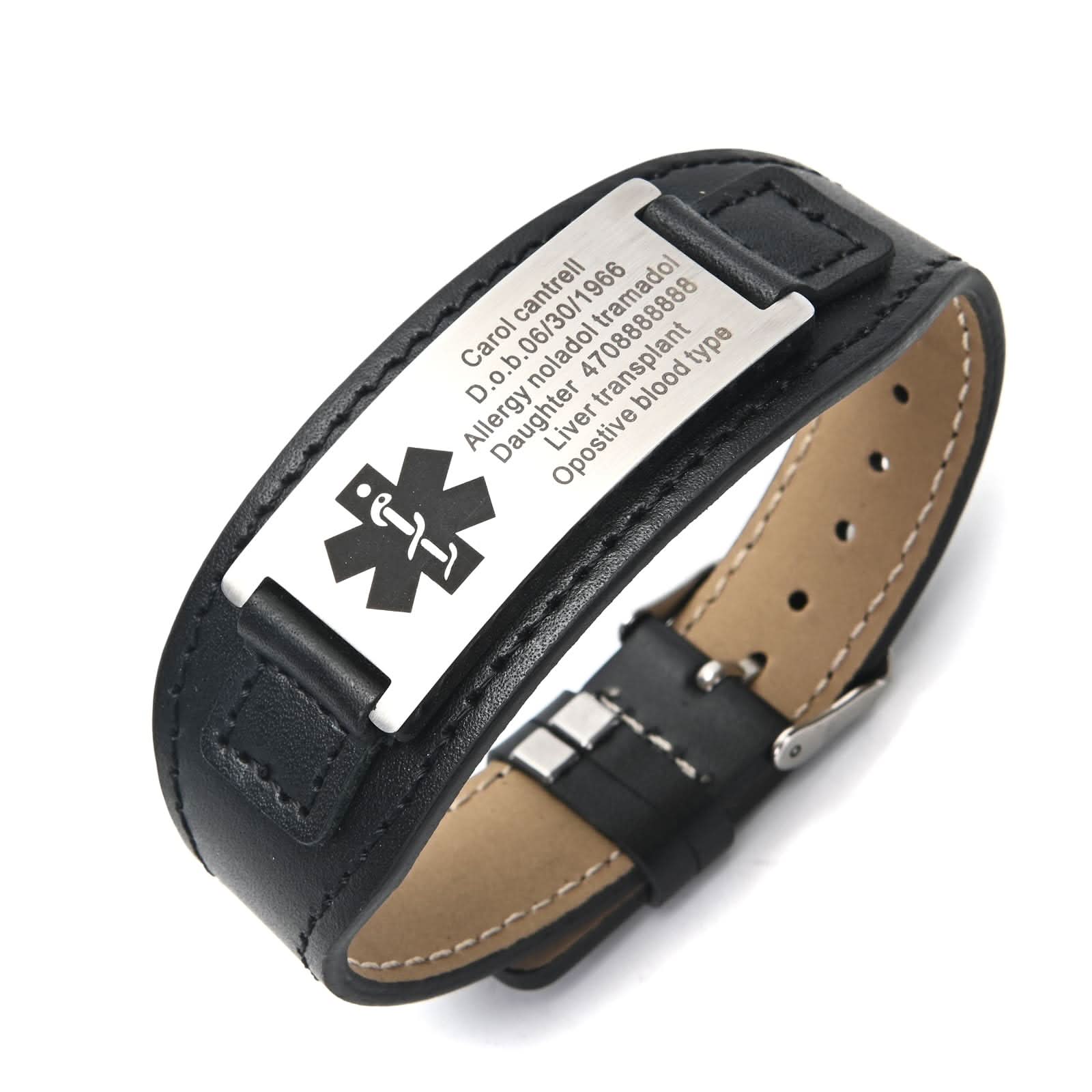 Personalized Men's Genuine Leather Medical ID Bracelet