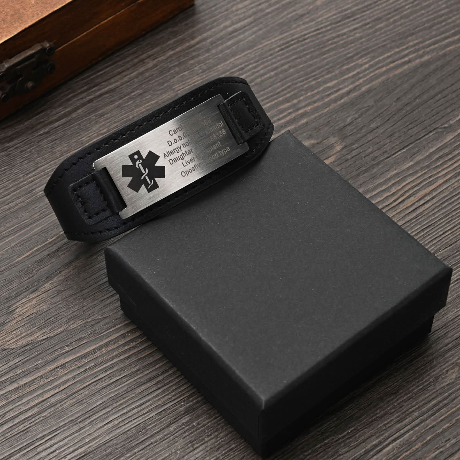 Personalized Men's Genuine Leather Medical ID Bracelet