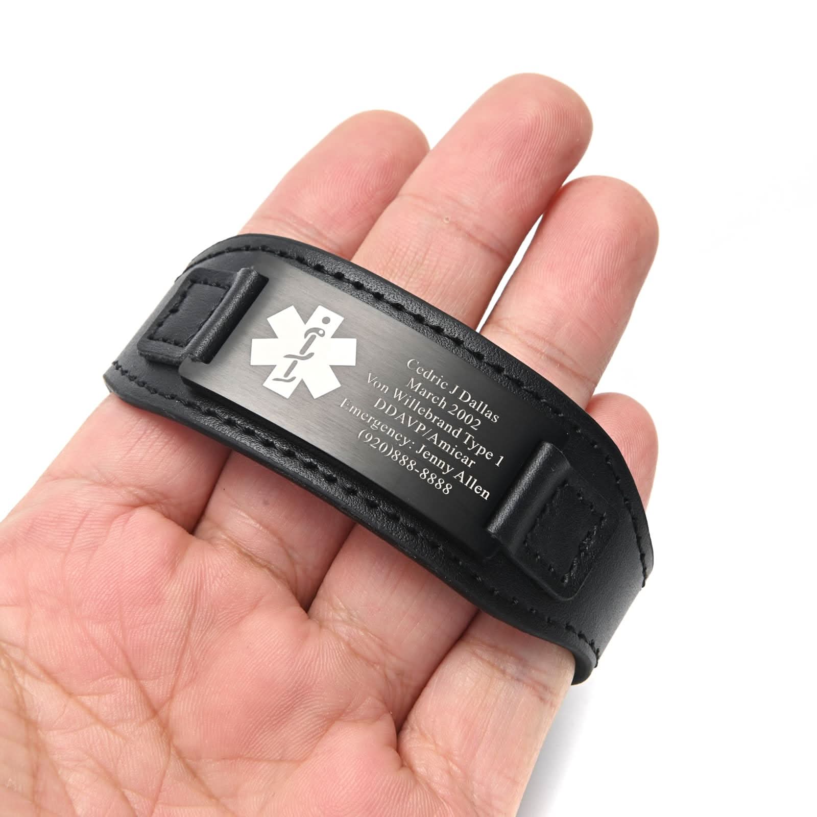 Personalized Men's Genuine Leather Medical ID Bracelet