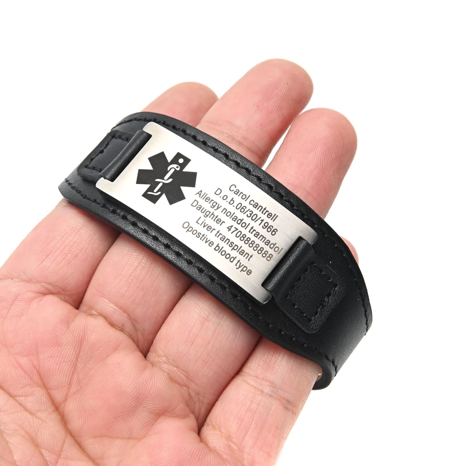 Personalized Men's Genuine Leather Medical ID Bracelet
