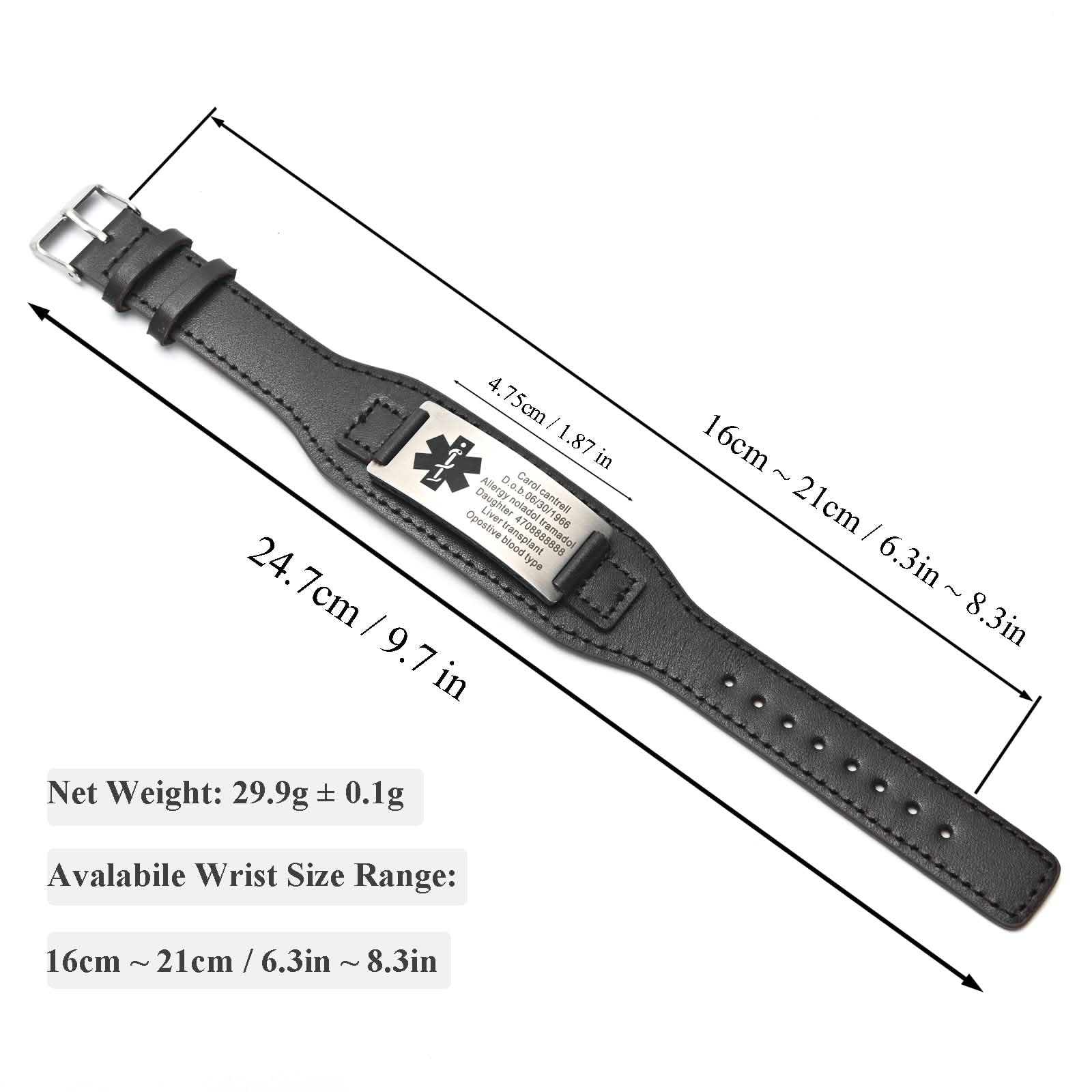 Personalized Men's Genuine Leather Medical ID Bracelet