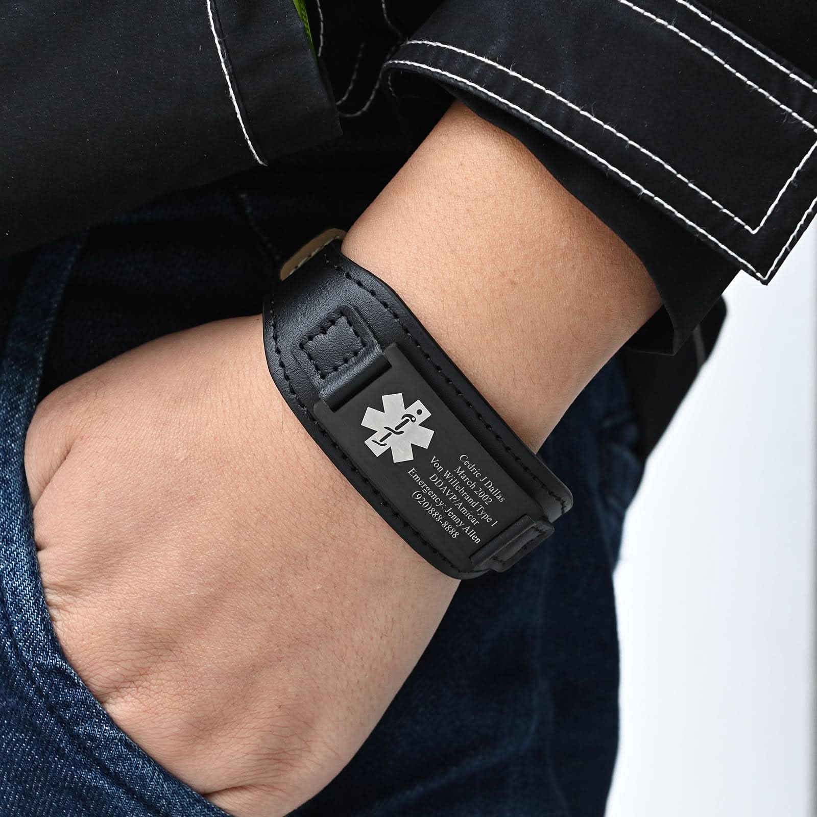 Personalized Men's Genuine Leather Medical ID Bracelet