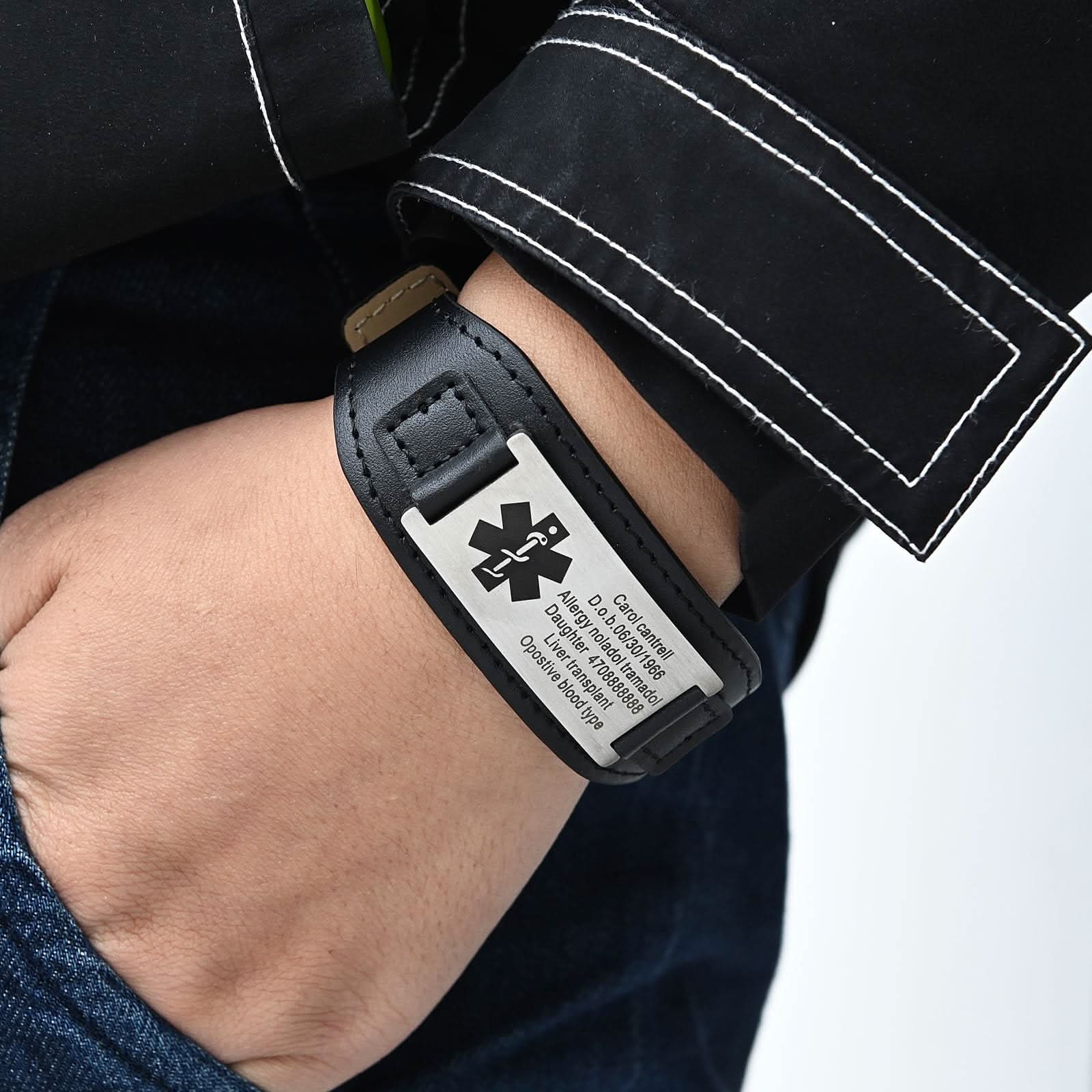 Personalized Men's Genuine Leather Medical ID Bracelet