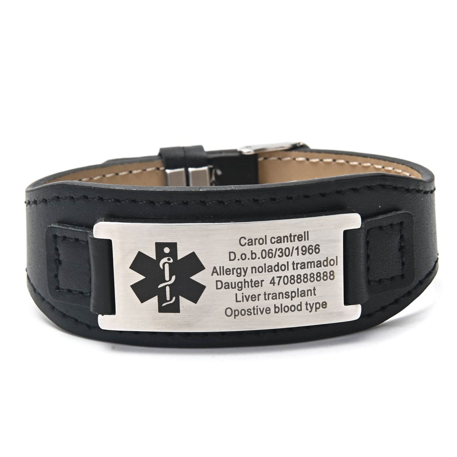 Personalized Men's Genuine Leather Medical ID Bracelet