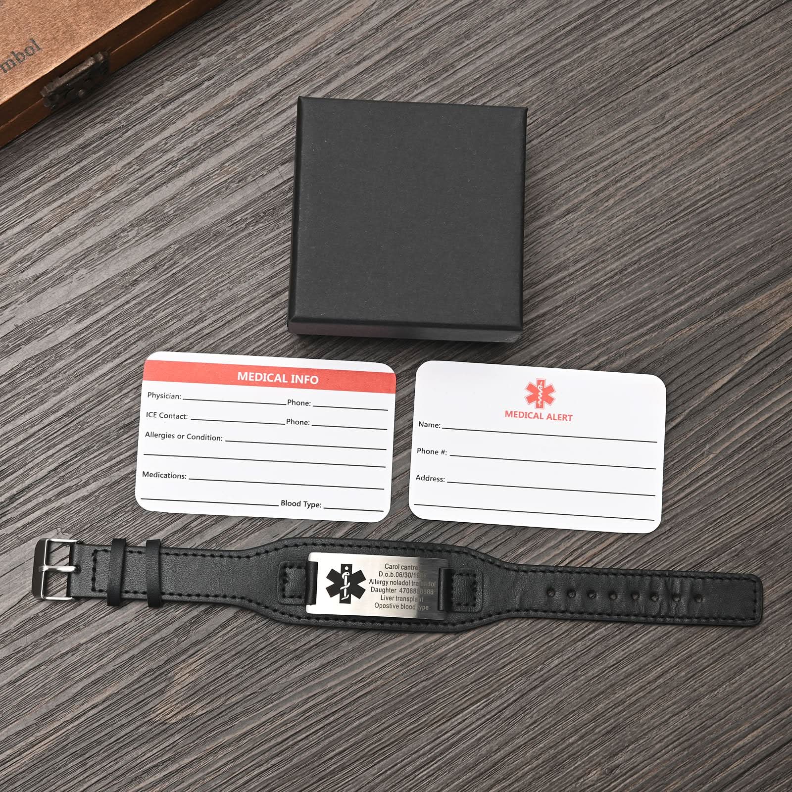 Personalized Men's Genuine Leather Medical ID Bracelet