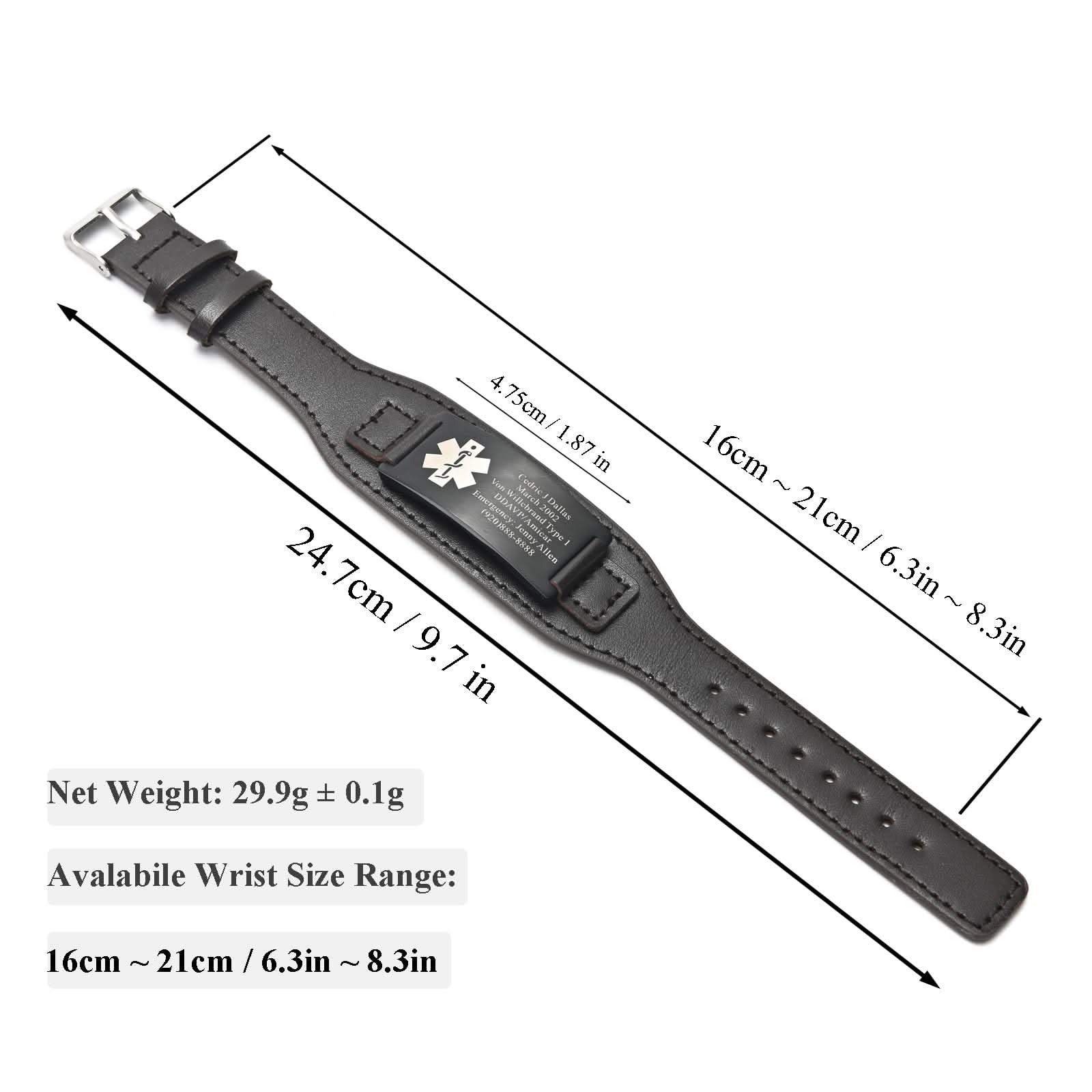 Personalized Men's Genuine Leather Medical ID Bracelet