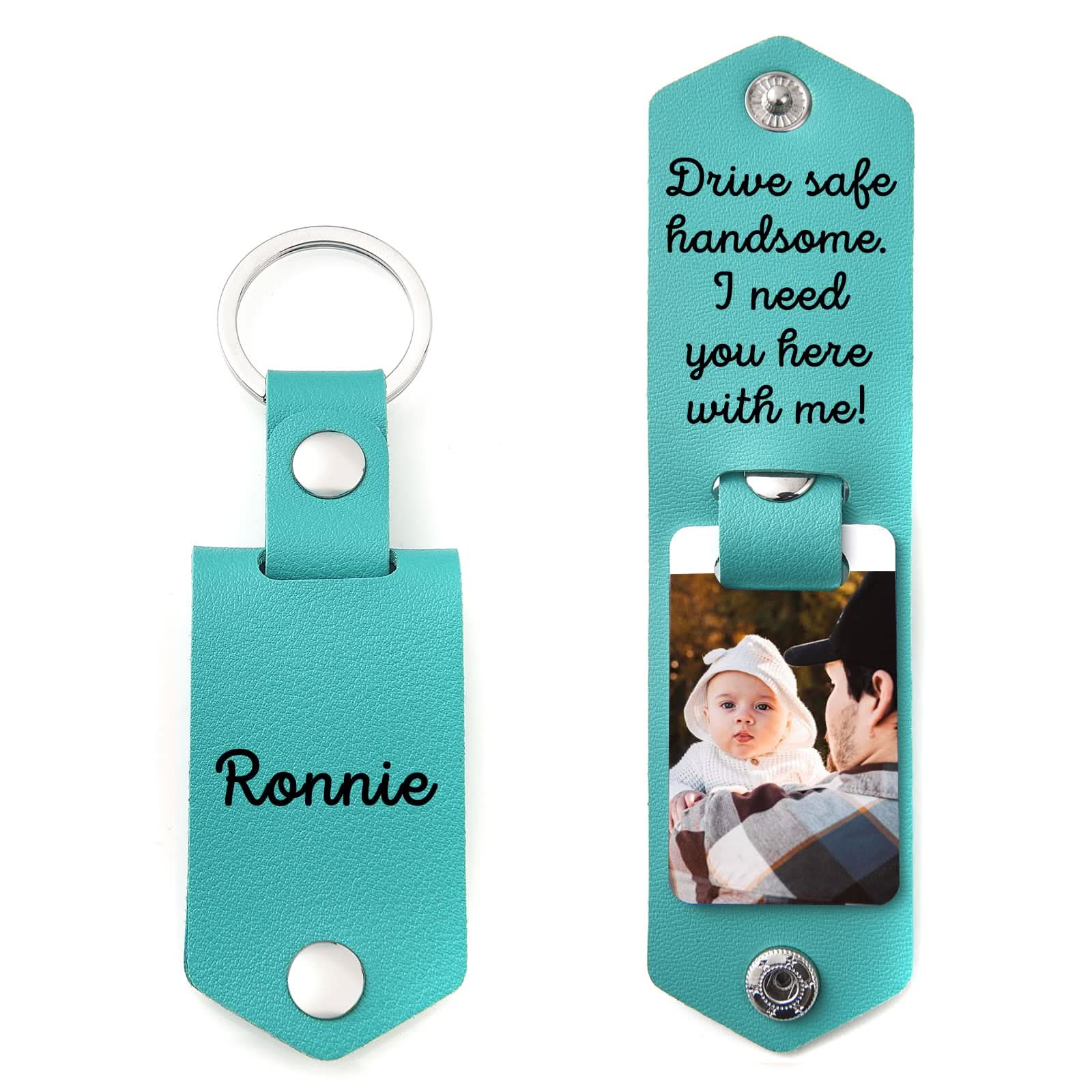 Custom Photo Leather Keychain – Hidden 'Drive Safe' Gift