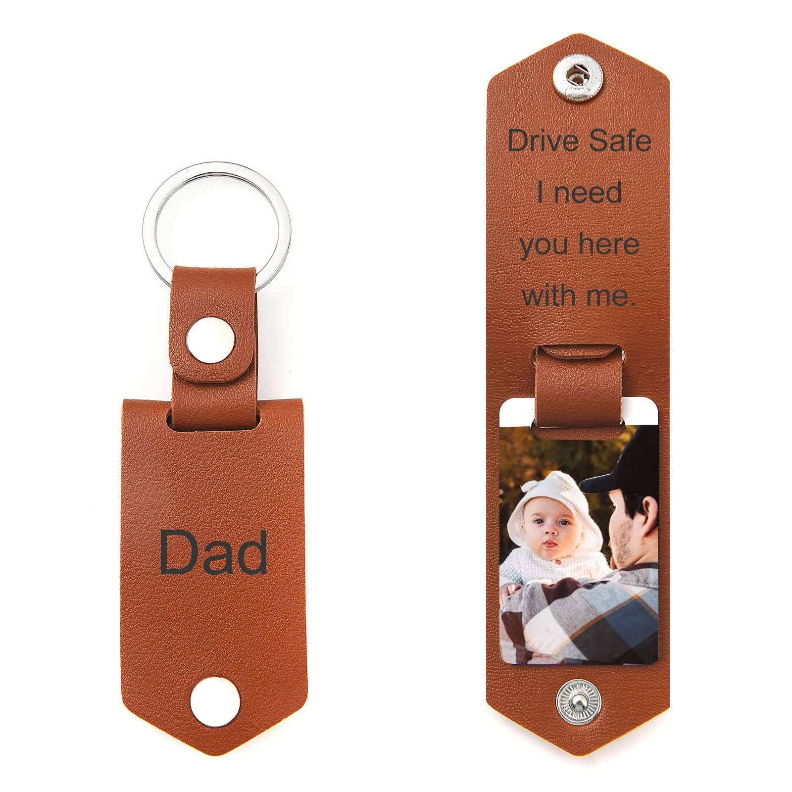 Custom Photo Leather Keychain – Hidden 'Drive Safe' Gift