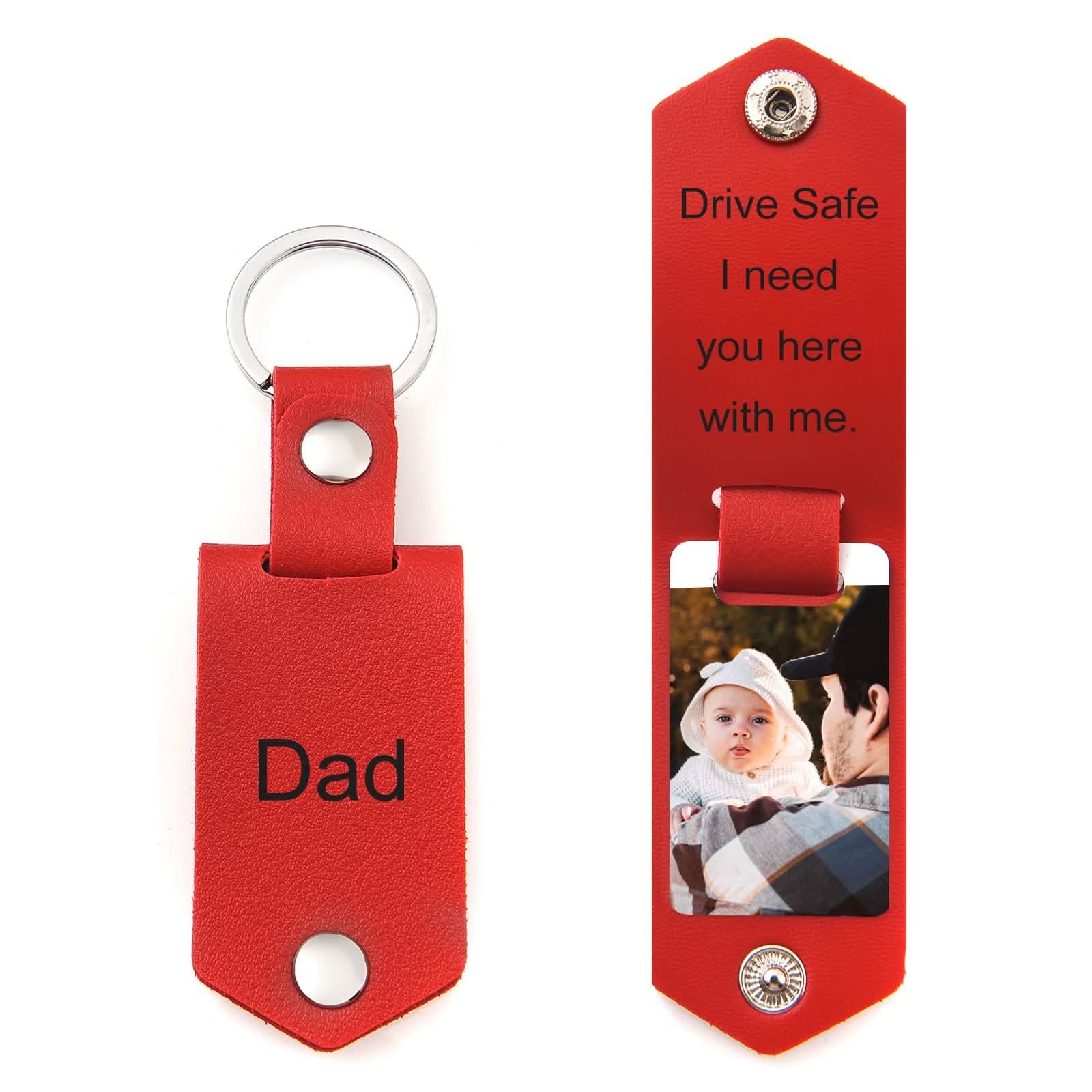 Custom Photo Leather Keychain – Hidden 'Drive Safe' Gift