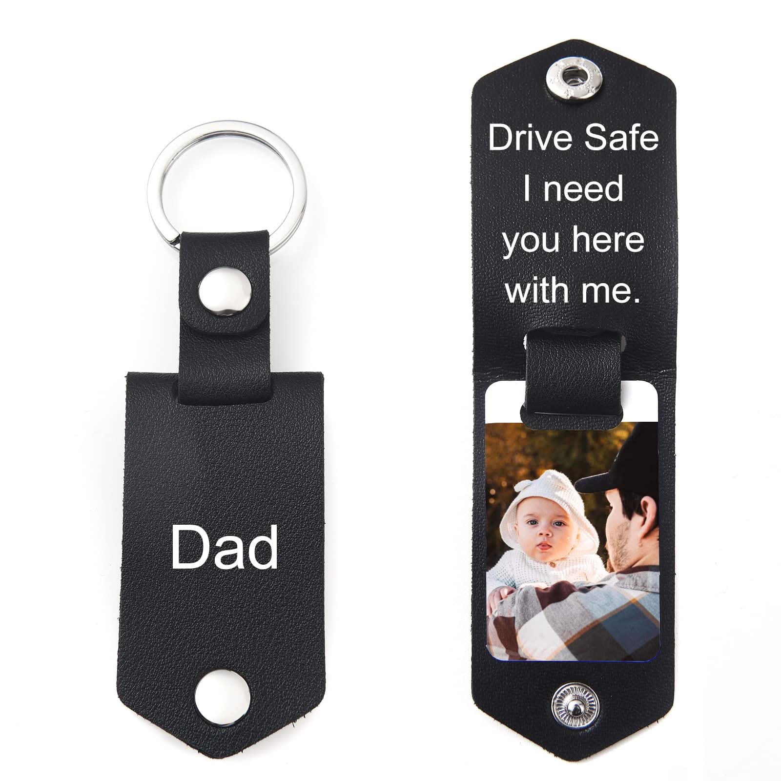 Custom Photo Leather Keychain – Hidden 'Drive Safe' Gift