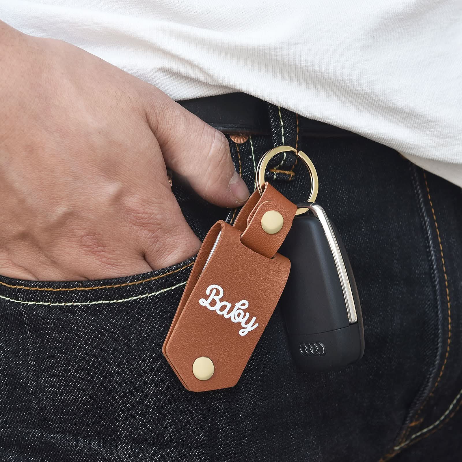 Custom Photo Leather Keychain – Hidden 'Drive Safe' Gift