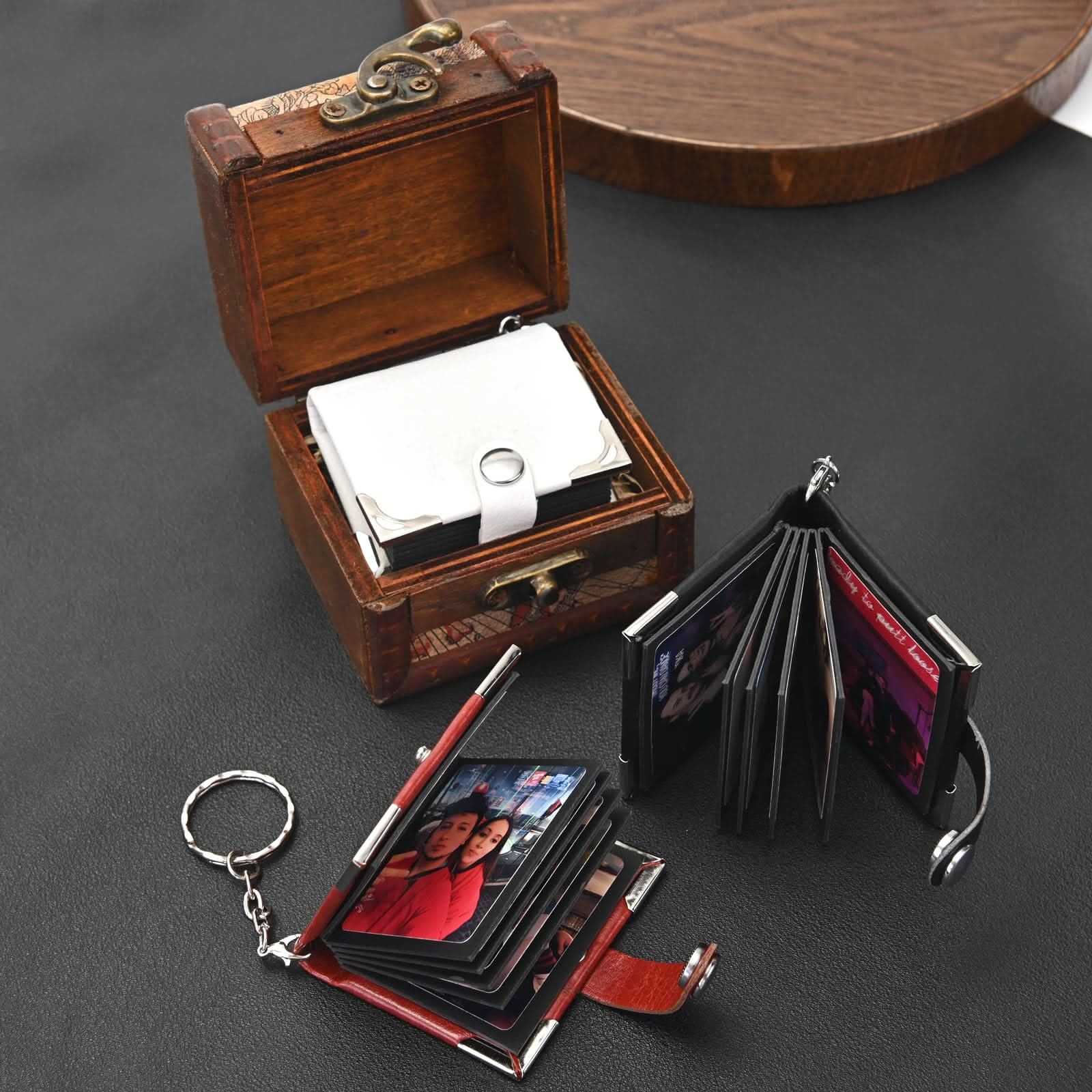 Custom Leather Photo Keychain – Mini Album Gift
