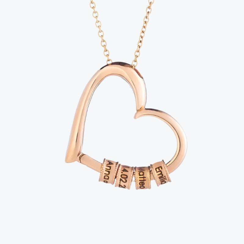Heart Necklace With Engraved Pearls Heart Necklace With Engraved Pearls_18K Rose Gold Plated