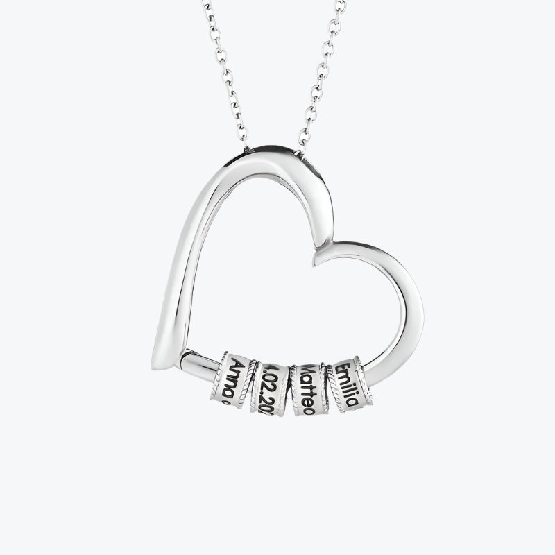 Heart Necklace With Engraved Pearls Heart Necklace With Engraved Pearls_silver