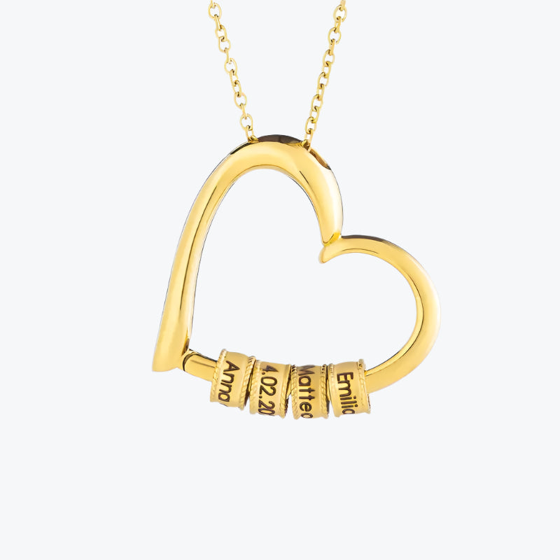 Heart Necklace With Engraved Pearls Heart Necklace With Engraved Pearls_18K Gold Plated