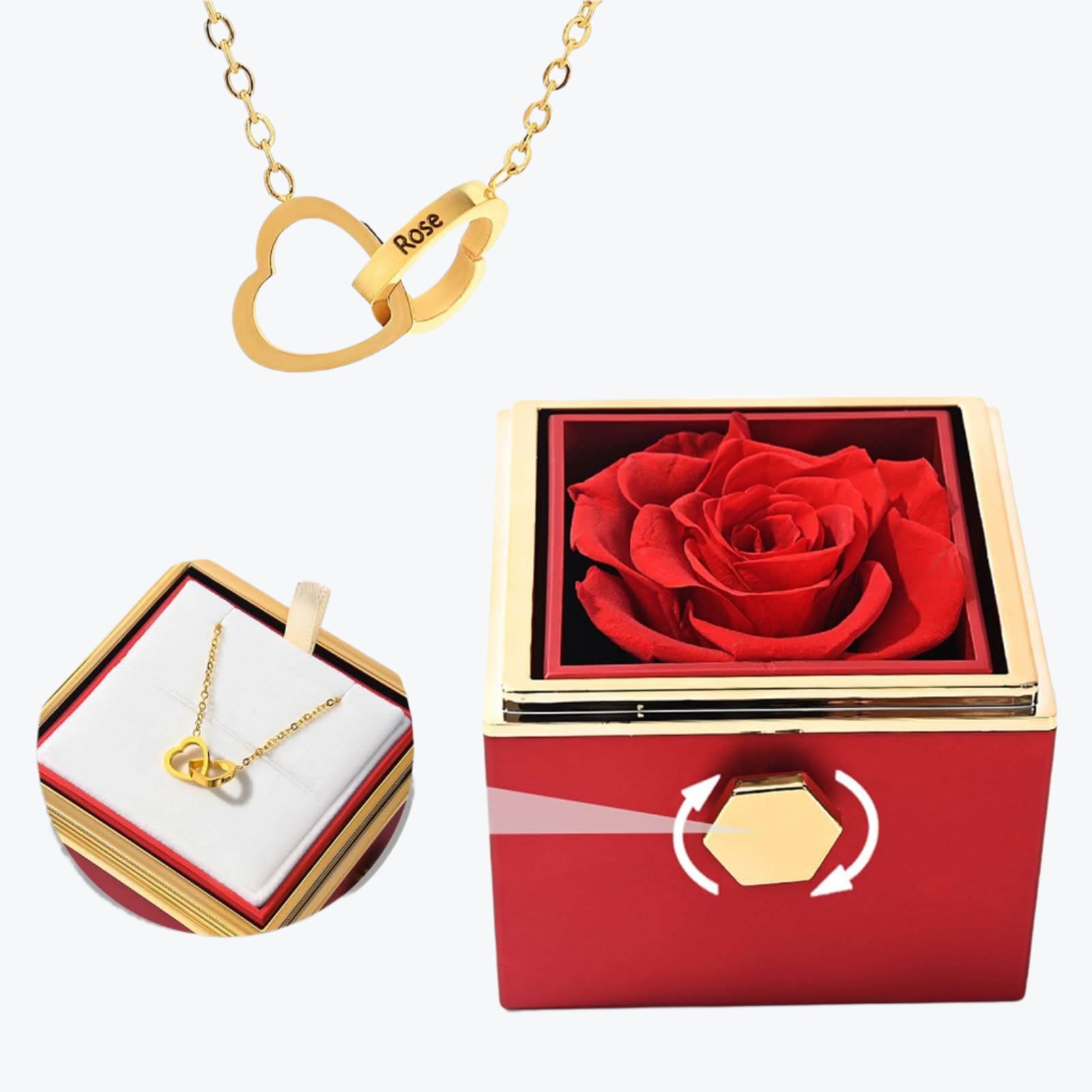 Eternal Rose Gift Box: Custom Engraved Heart Necklace & Preserved Real Rose