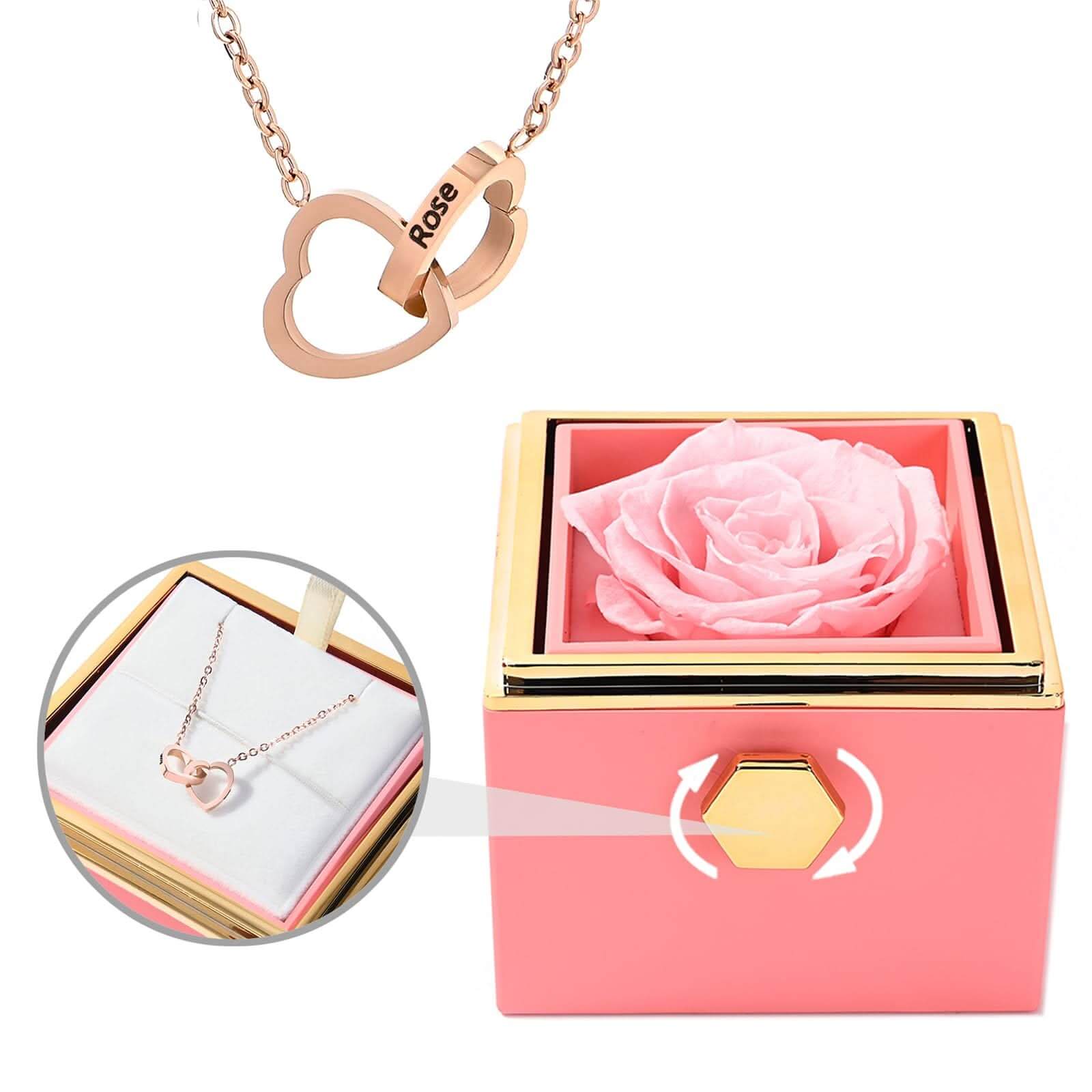Eternal Rose Gift Box: Custom Engraved Heart Necklace & Preserved Real Rose