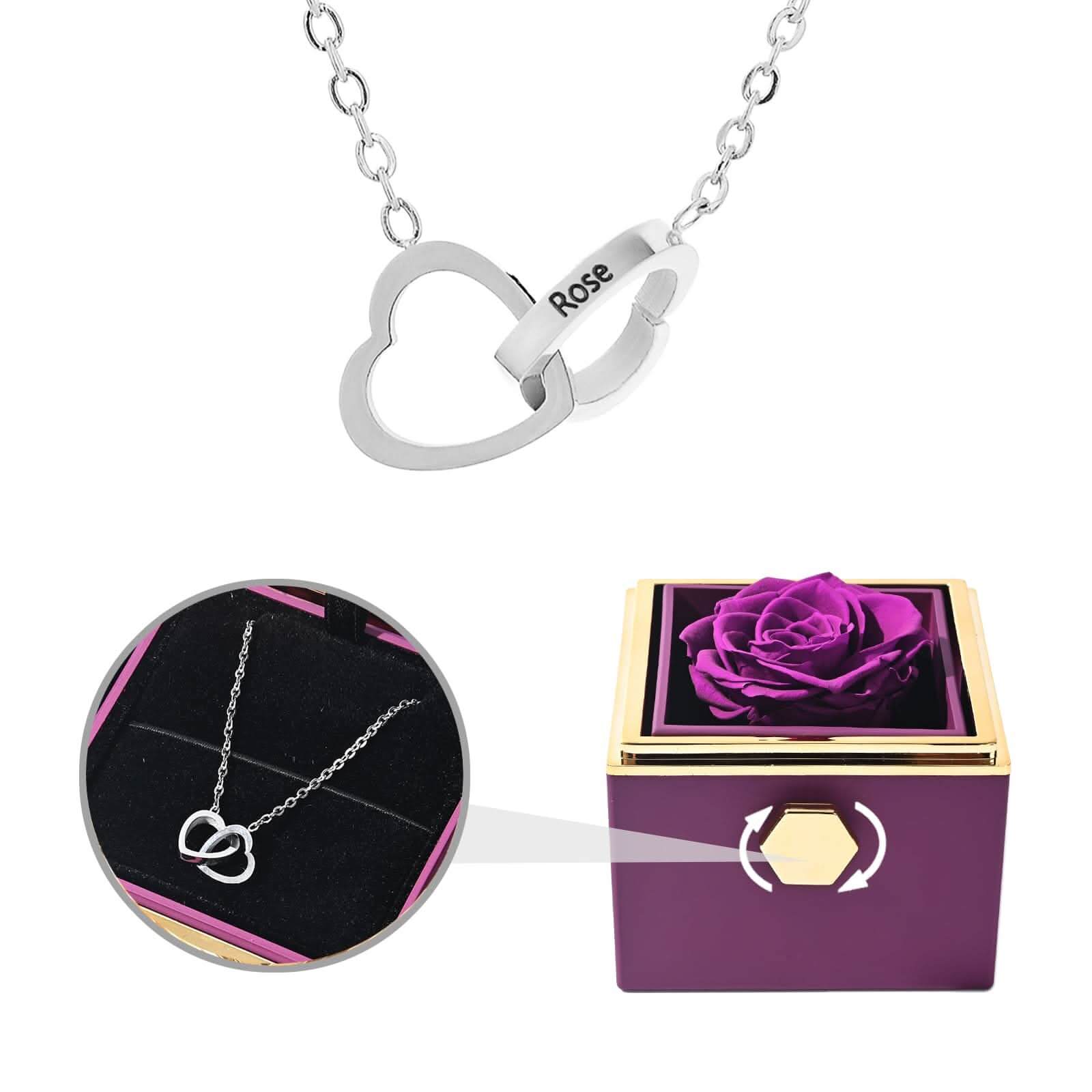 Eternal Rose Gift Box: Custom Engraved Heart Necklace & Preserved Real Rose