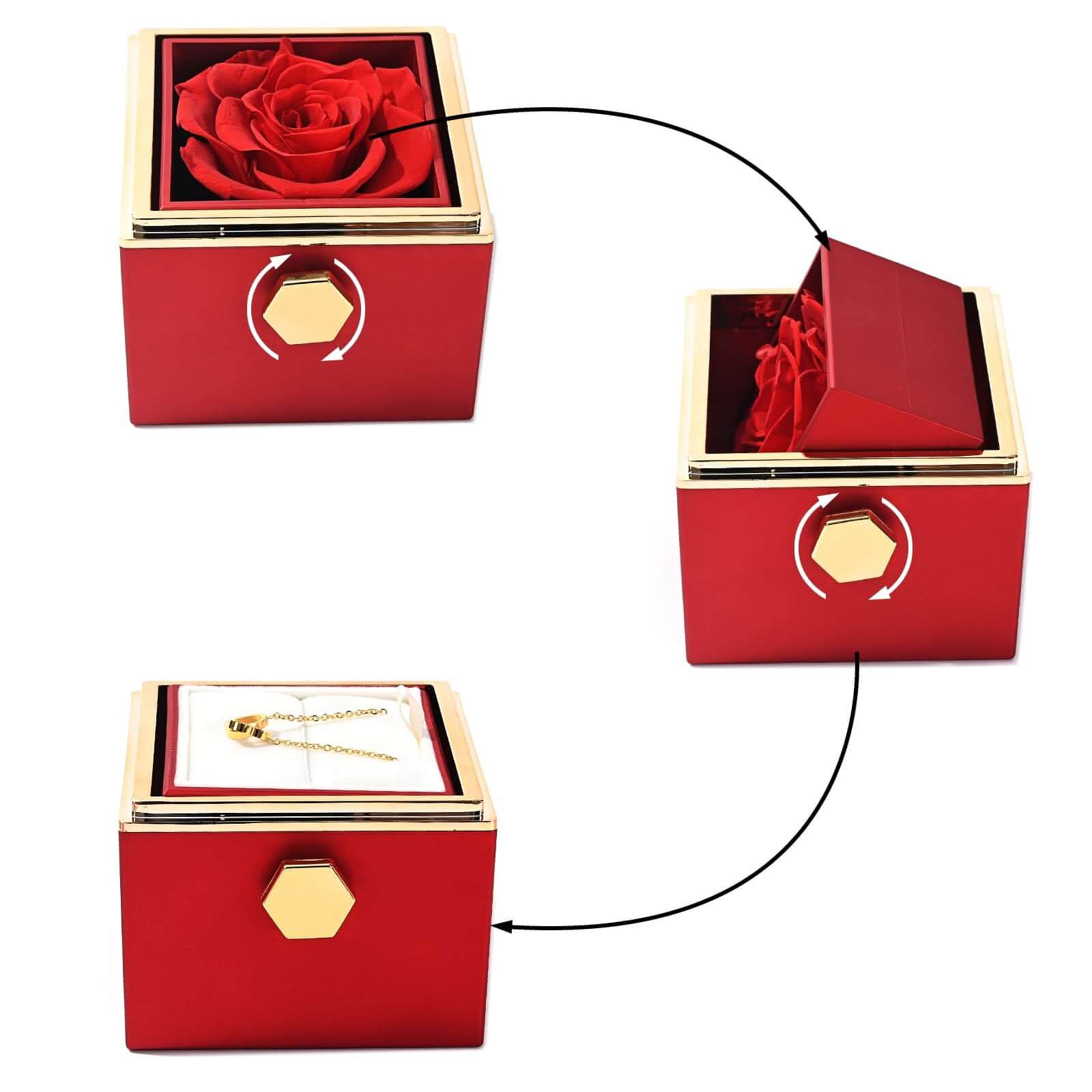 Eternal Rose Gift Box: Custom Engraved Heart Necklace & Preserved Real Rose