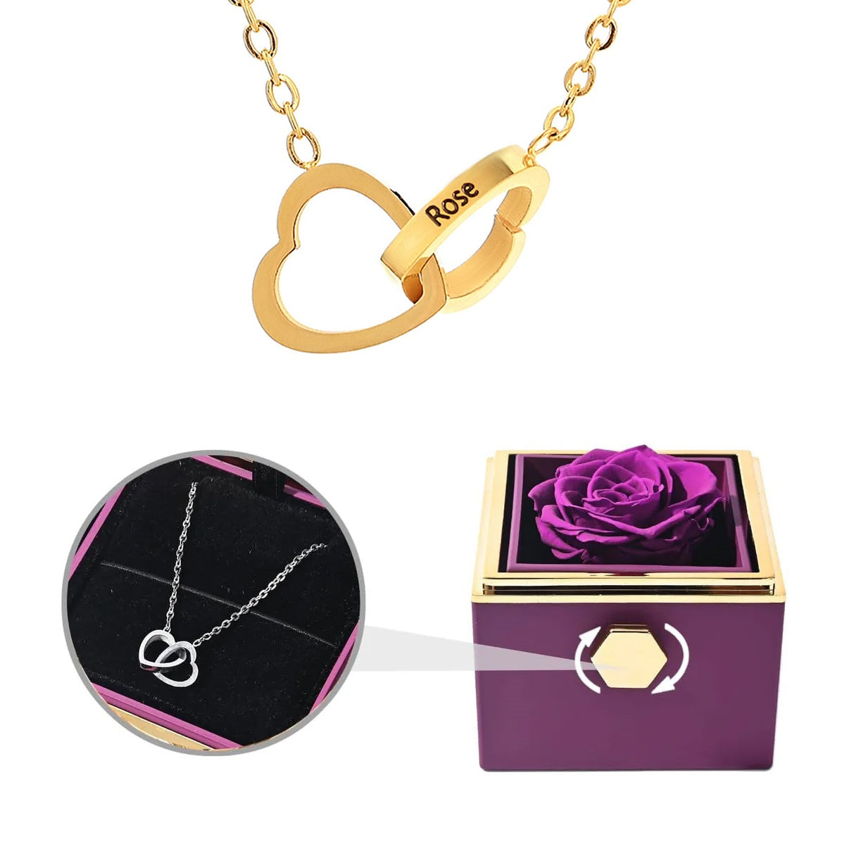 Eternal Rose Gift Box: Custom Engraved Heart Necklace & Preserved Real Rose - Love&Craft