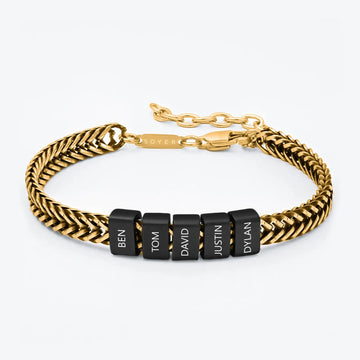 Dan Bracelet - Dad Bracelet with kid's names - Gold with Black Beads