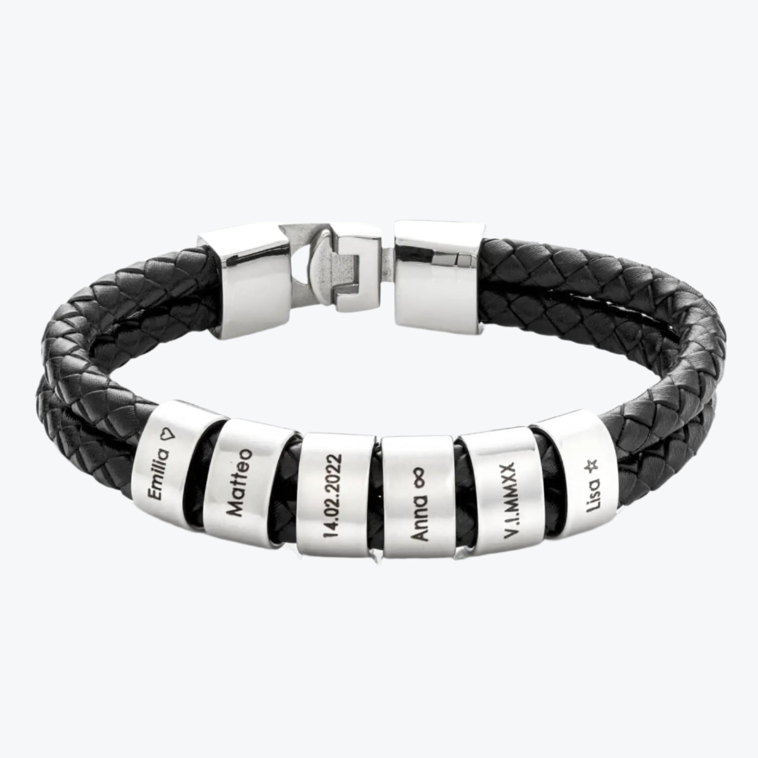 Leather bracelet with engraved beads
