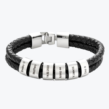 Leather bracelet with engraved beads