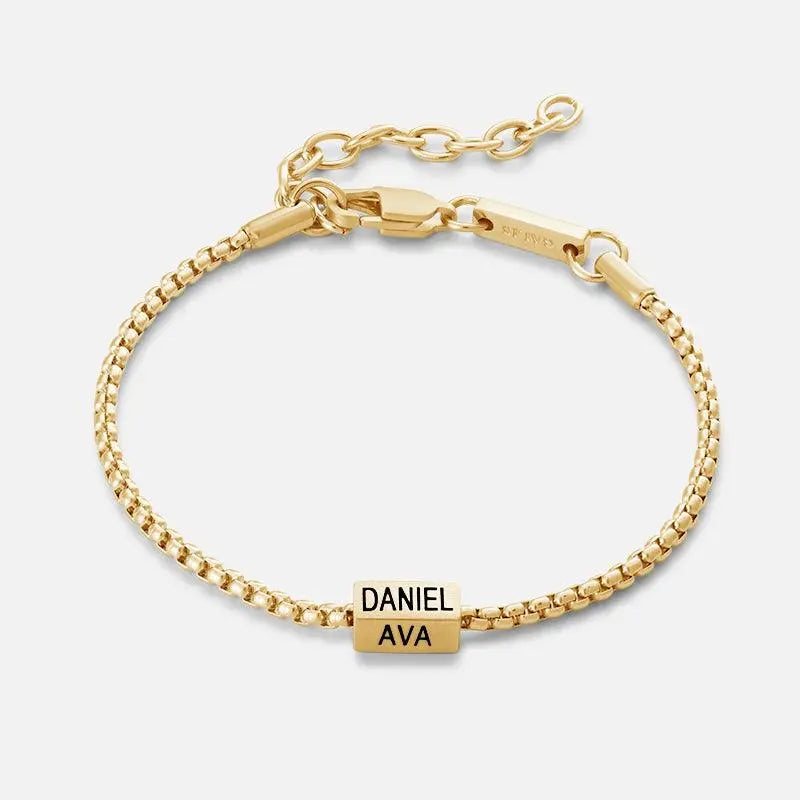Engraved Bar Box Chain Bracelet for Men