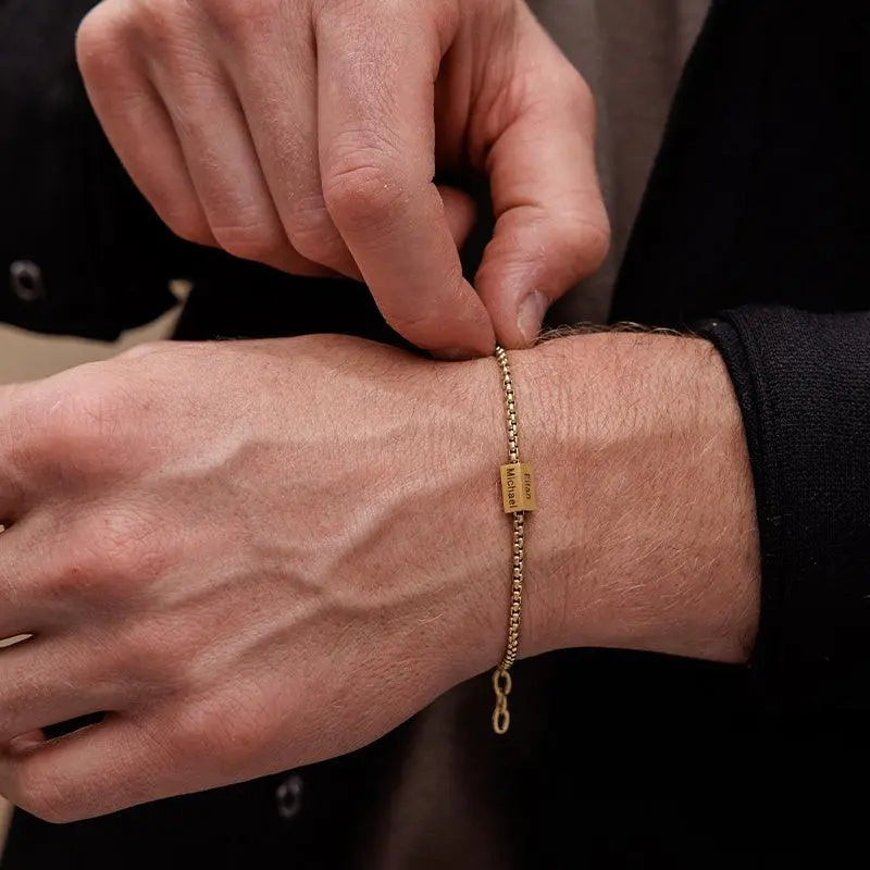 Engraved Bar Box Chain Bracelet for Men