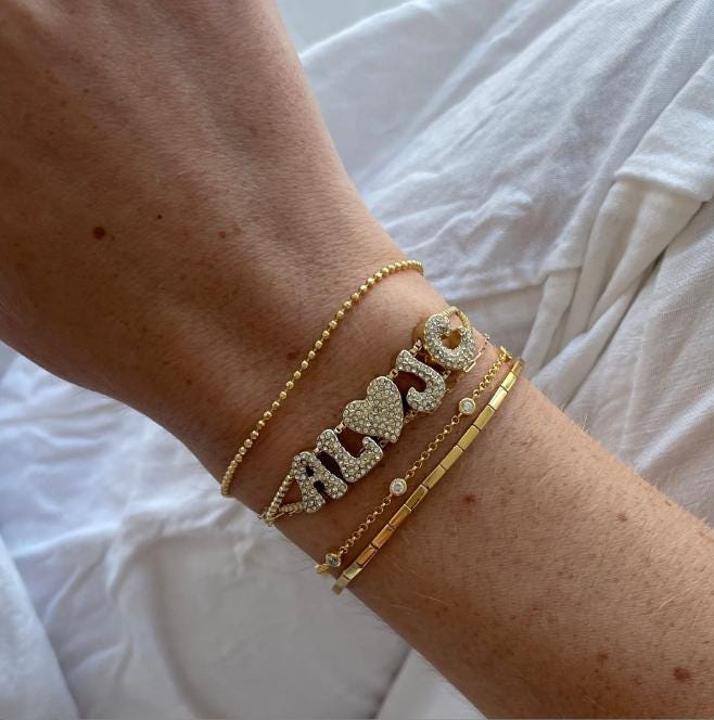 Custom 18K Gold Plated Letter Bracelet: Sparkling Zircon Name Pendant