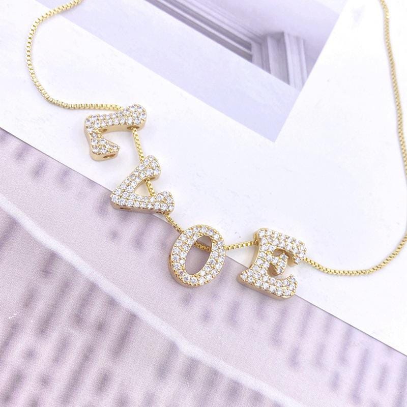 Custom 18K Gold Plated Letter Bracelet: Sparkling Zircon Name Pendant