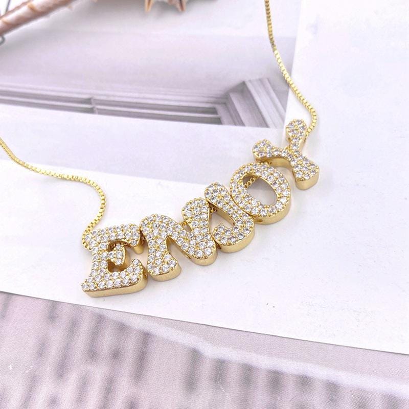Custom 18K Gold Plated Letter Bracelet: Sparkling Zircon Name Pendant