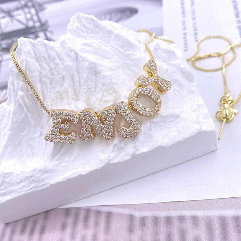 Custom 18K Gold Plated Letter Bracelet: Sparkling Zircon Name Pendant