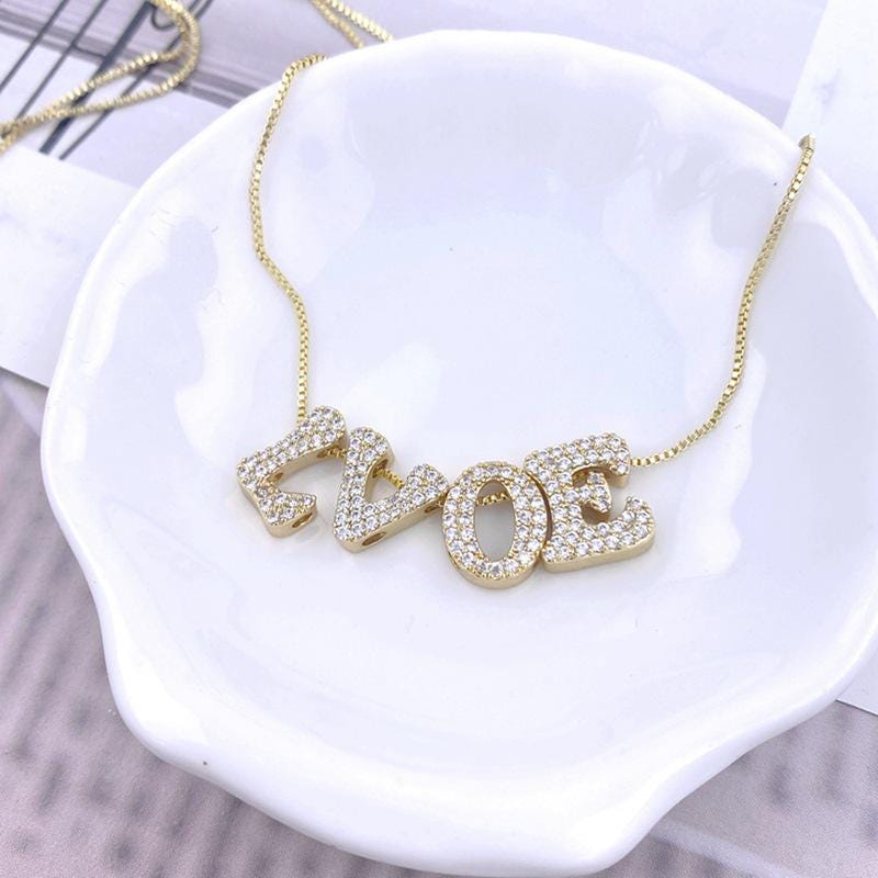 Custom 18K Gold Plated Letter Bracelet: Sparkling Zircon Name Pendant