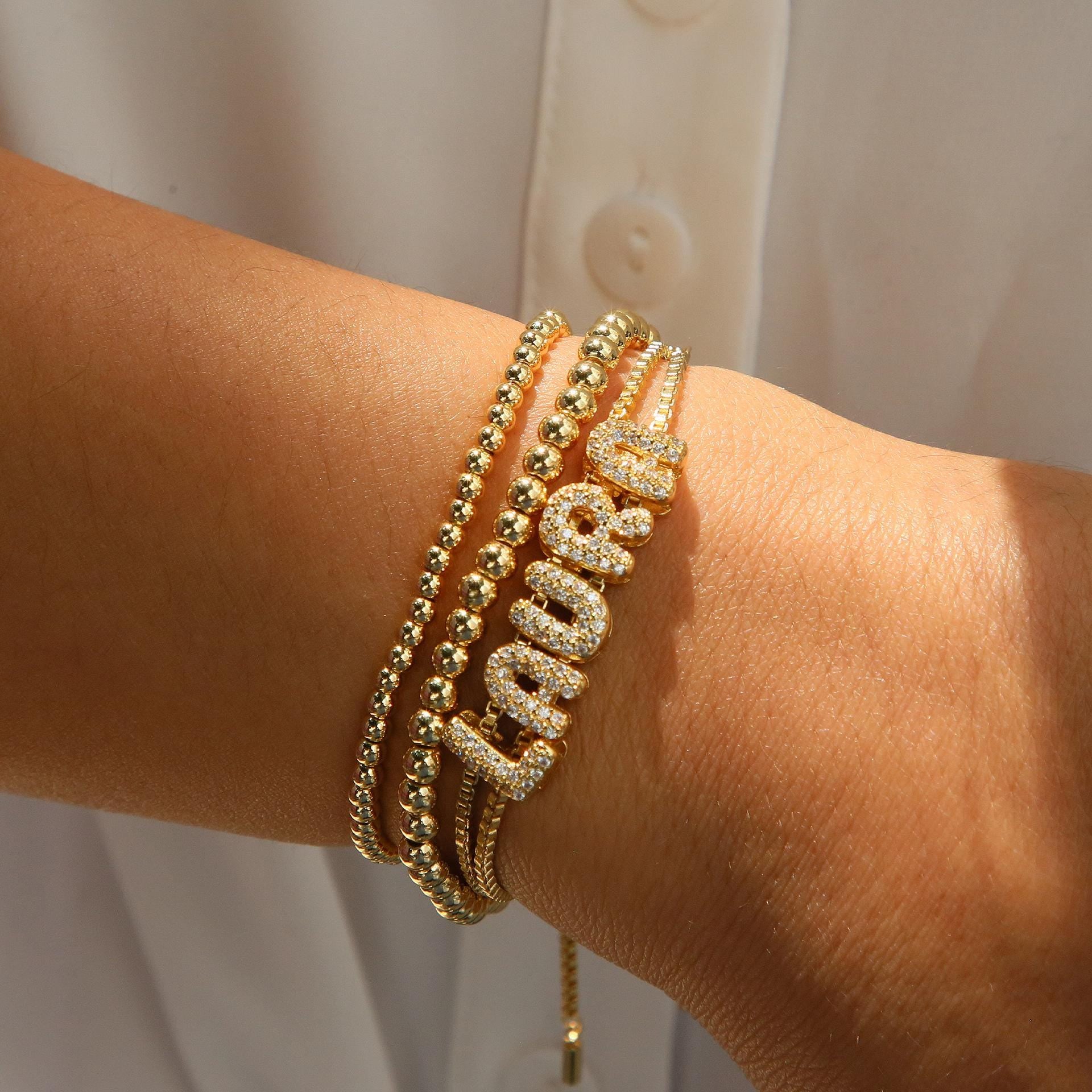 Custom 18K Gold Plated Letter Bracelet: Sparkling Zircon Name Pendant