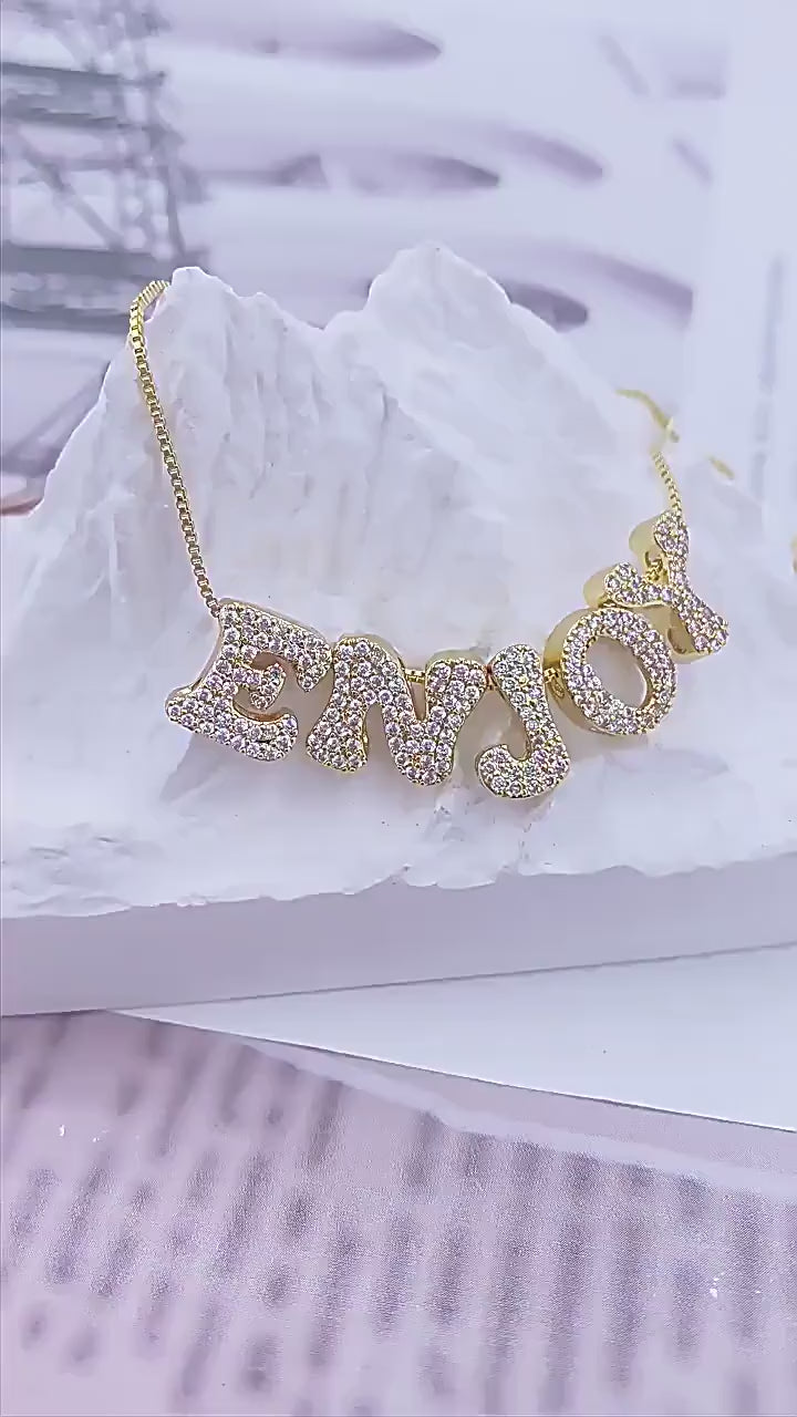Custom 18K Gold Plated Letter Bracelet: Sparkling Zircon Name Pendant